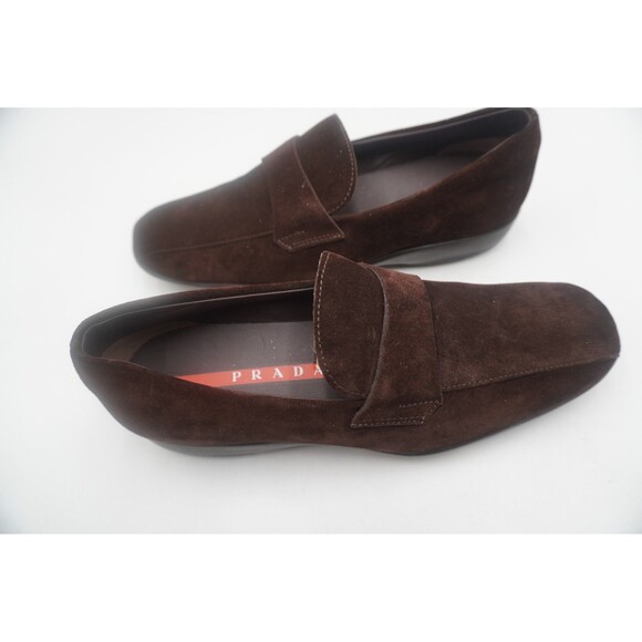 PRADA Men\'s Brown Suede Quiet Luxury Penny Slip on Moccasin Italian Loafer Sz 37 main image 2